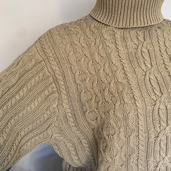 v i n t a g e :: Tan Turtleneck Granny Cable Knit Sweater - Picture 9 of 11